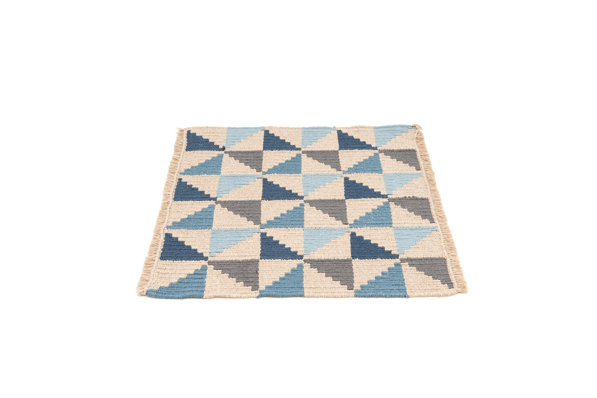 "Sapphire Leaf" Handwoven Hemp Designer Mini Rug I