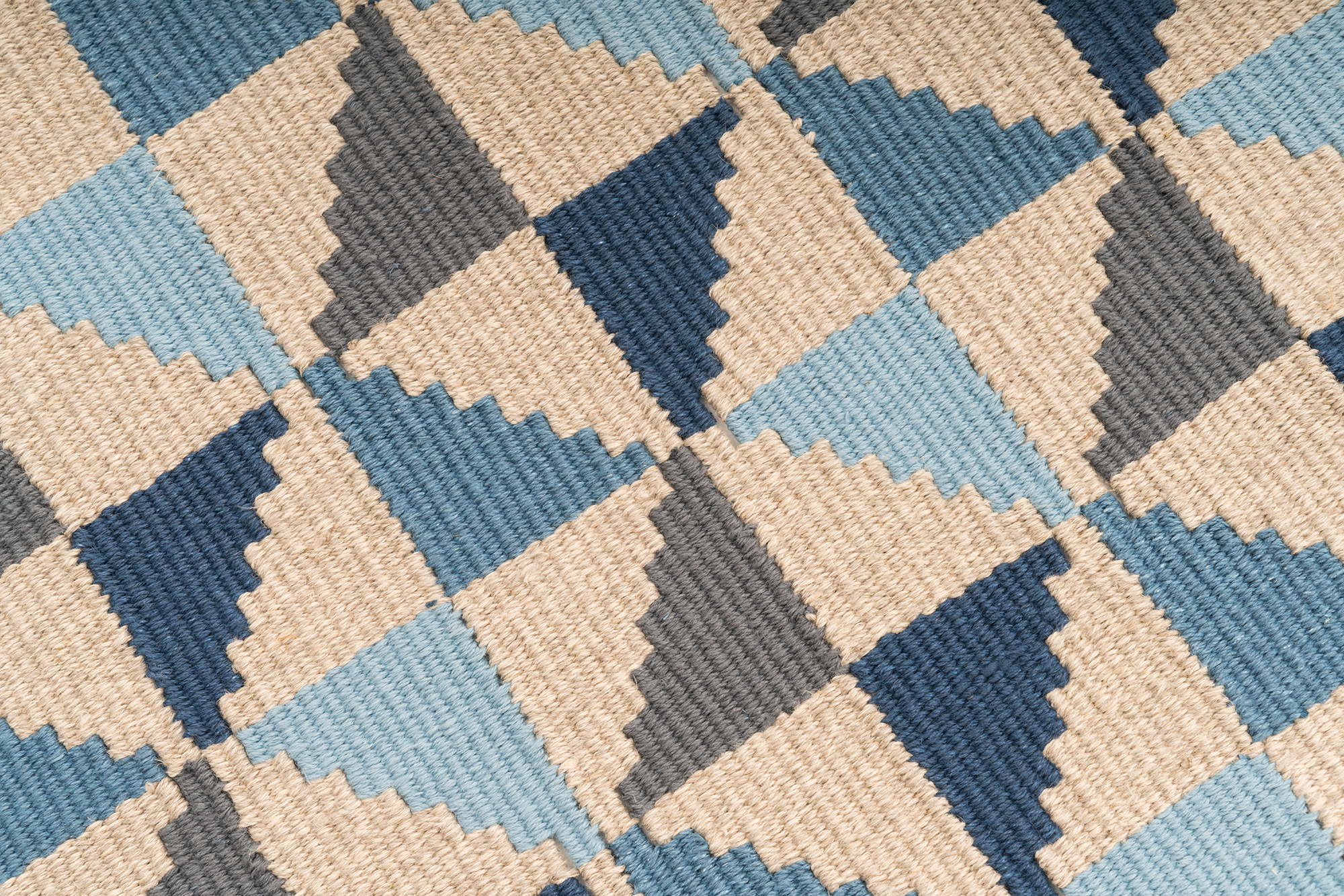 "Sapphire Leaf" Handwoven Hemp Designer Mini Rug I