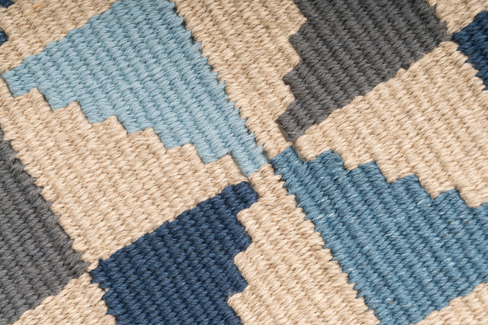 "Sapphire Leaf" Handwoven Hemp Designer Mini Rug I