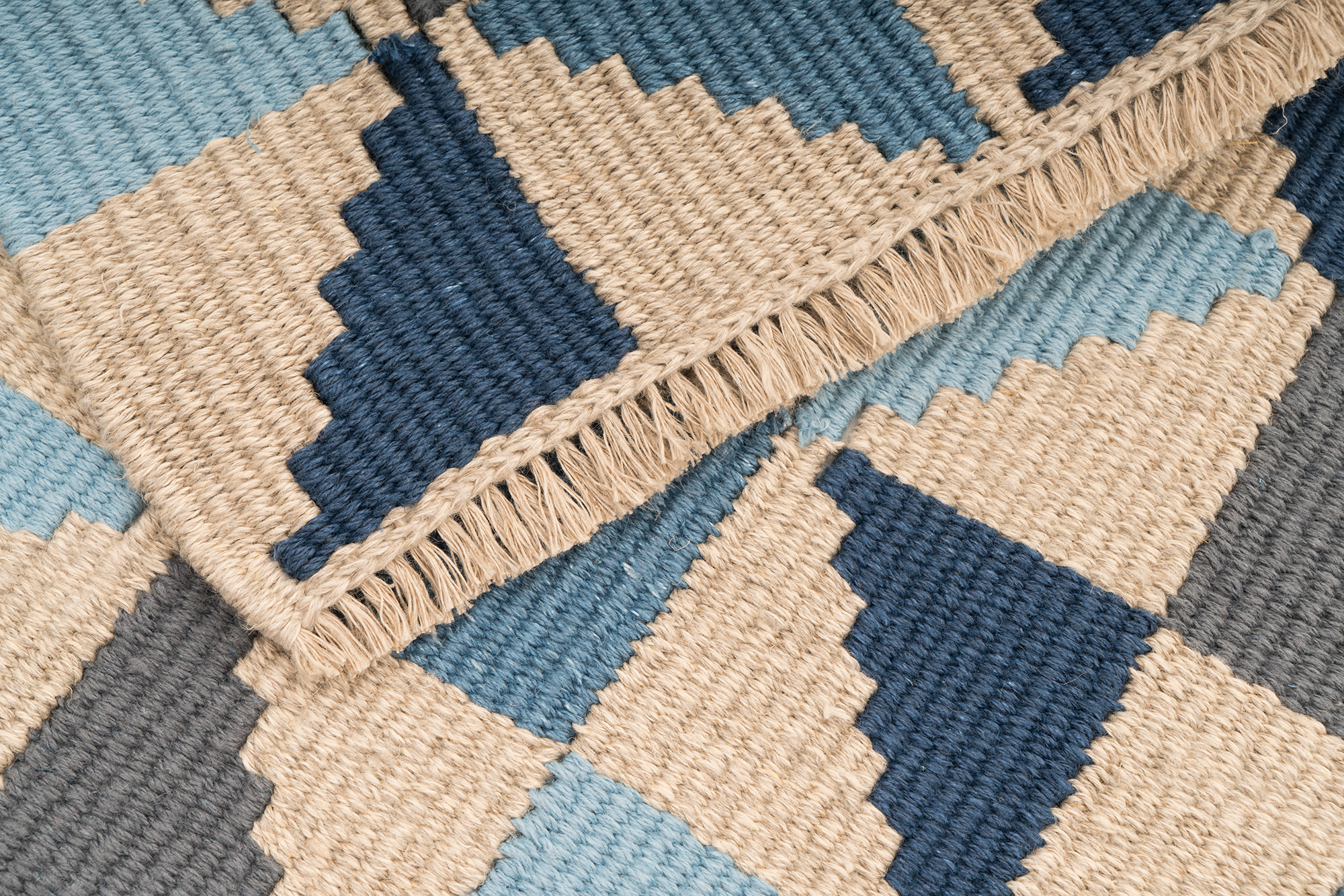 "Sapphire Leaf" Handwoven Hemp Designer Mini Rug I