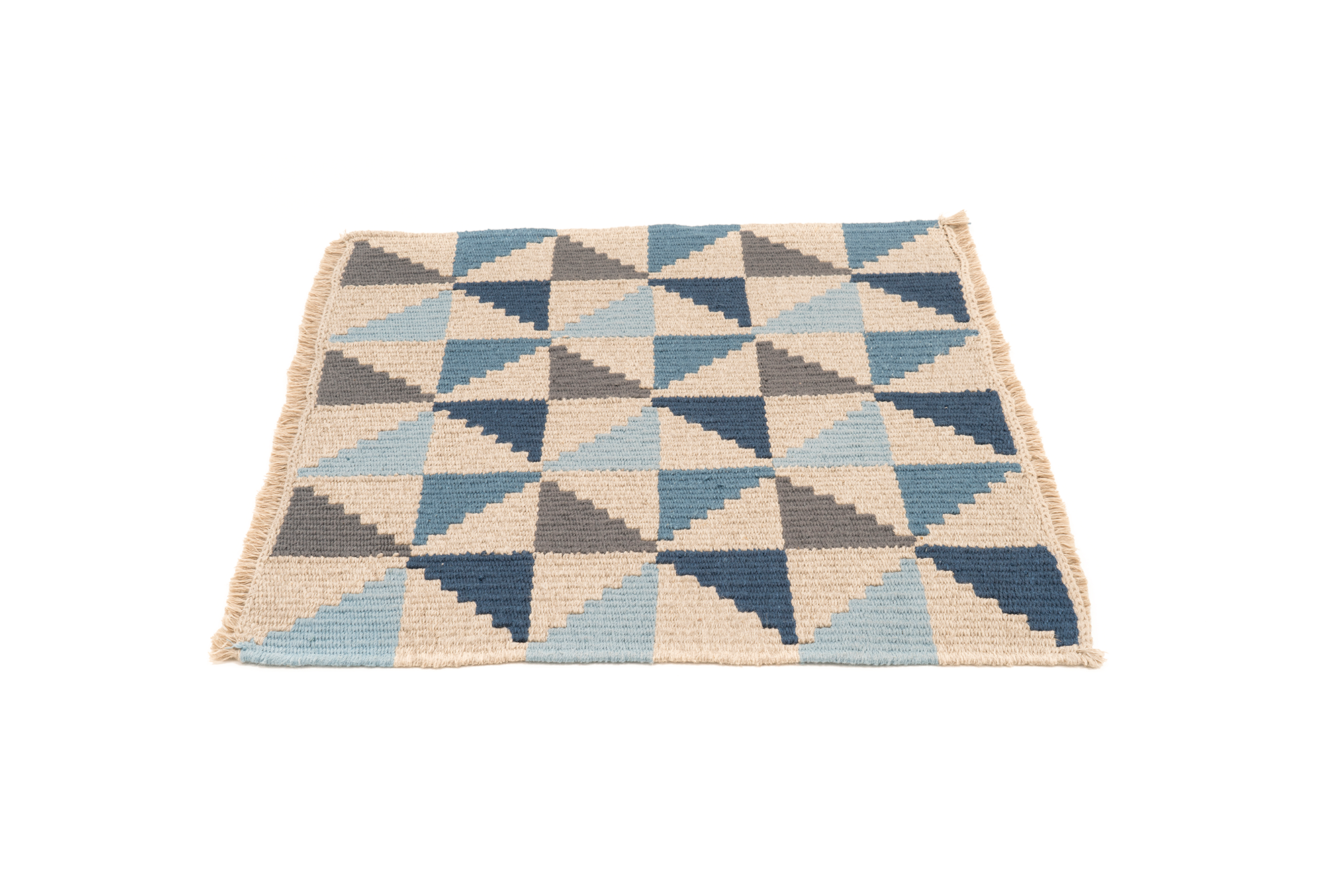 "Sapphire Leaf" Handwoven Hemp Designer Mini Rug II