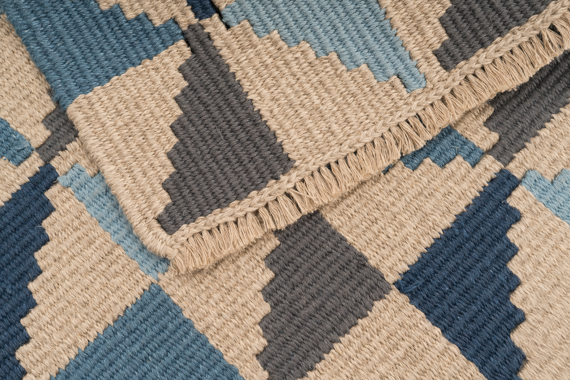 "Sapphire Leaf" Handwoven Hemp Designer Mini Rug II