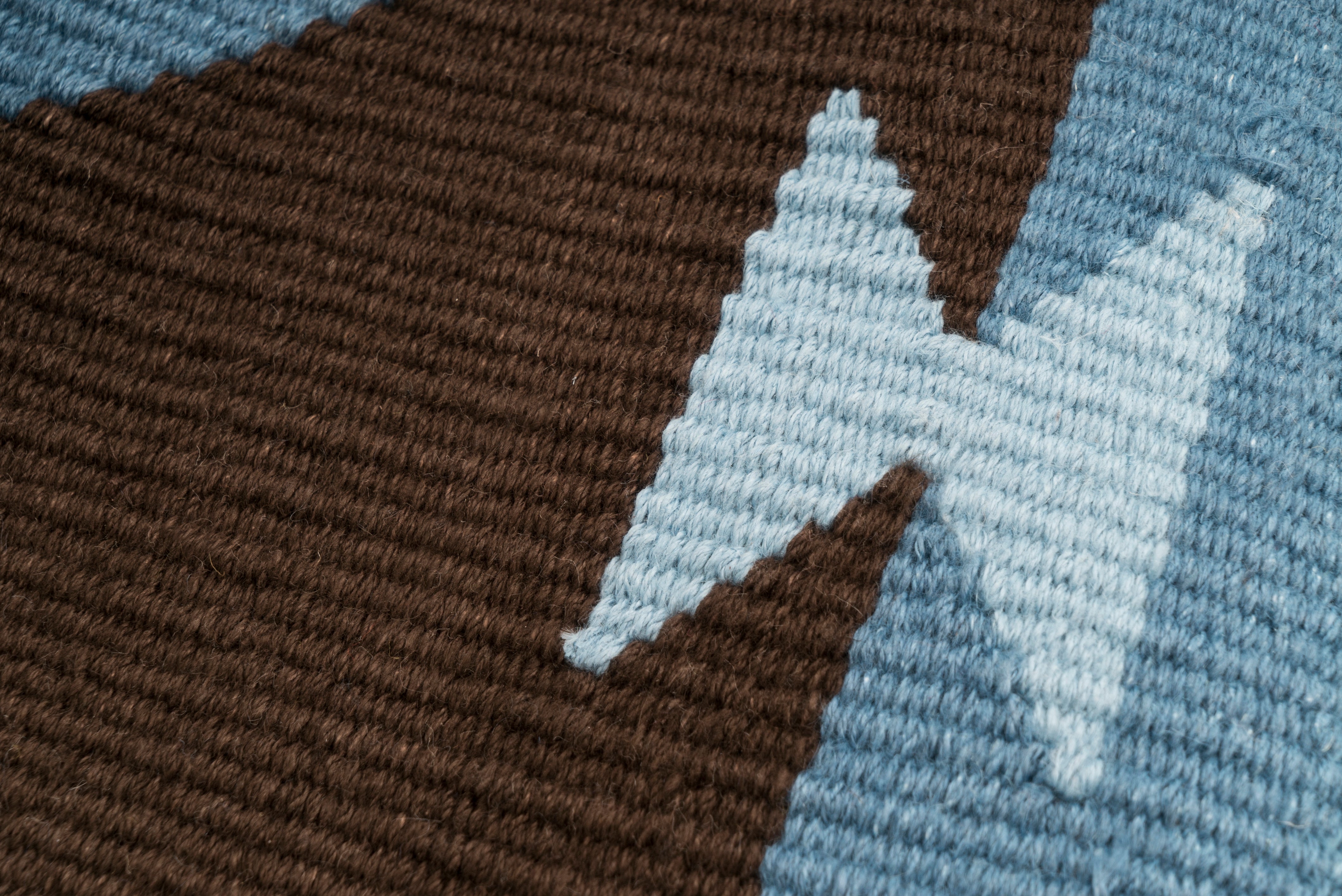 "Game Board" Handwoven Hemp Designer Rug in Shades of Blue/Brown
