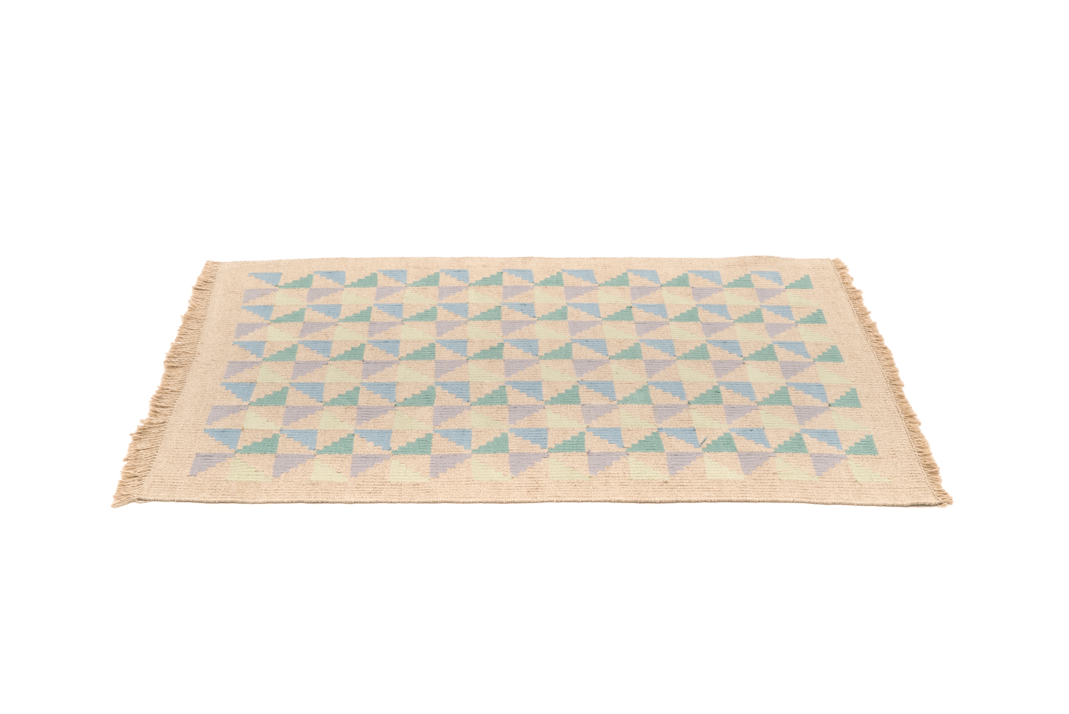 "Sapphire Leaf" Handwoven Hemp Designer Rug in Pastel Shades