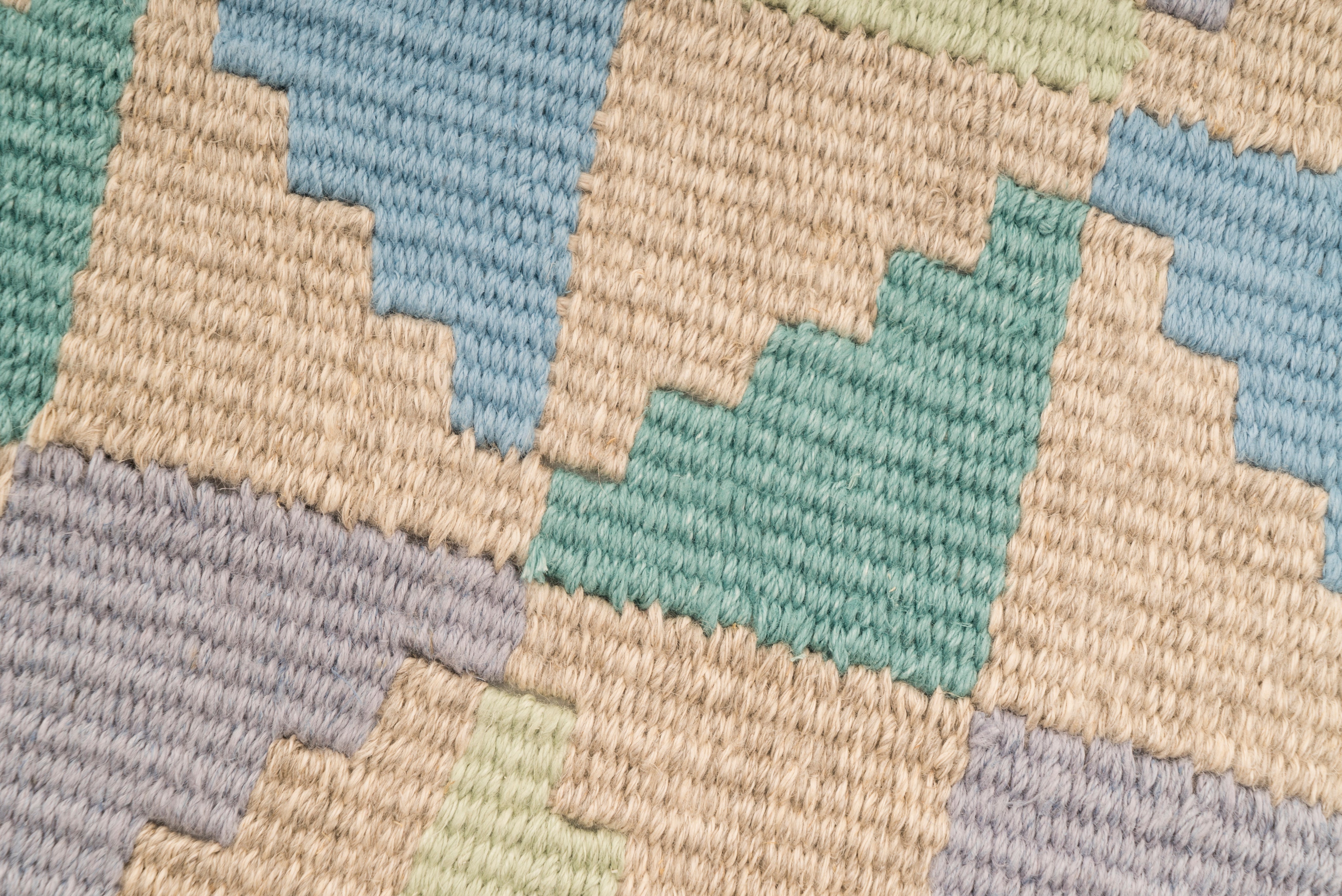 "Sapphire Leaf" Handwoven Hemp Designer Rug in Pastel Shades