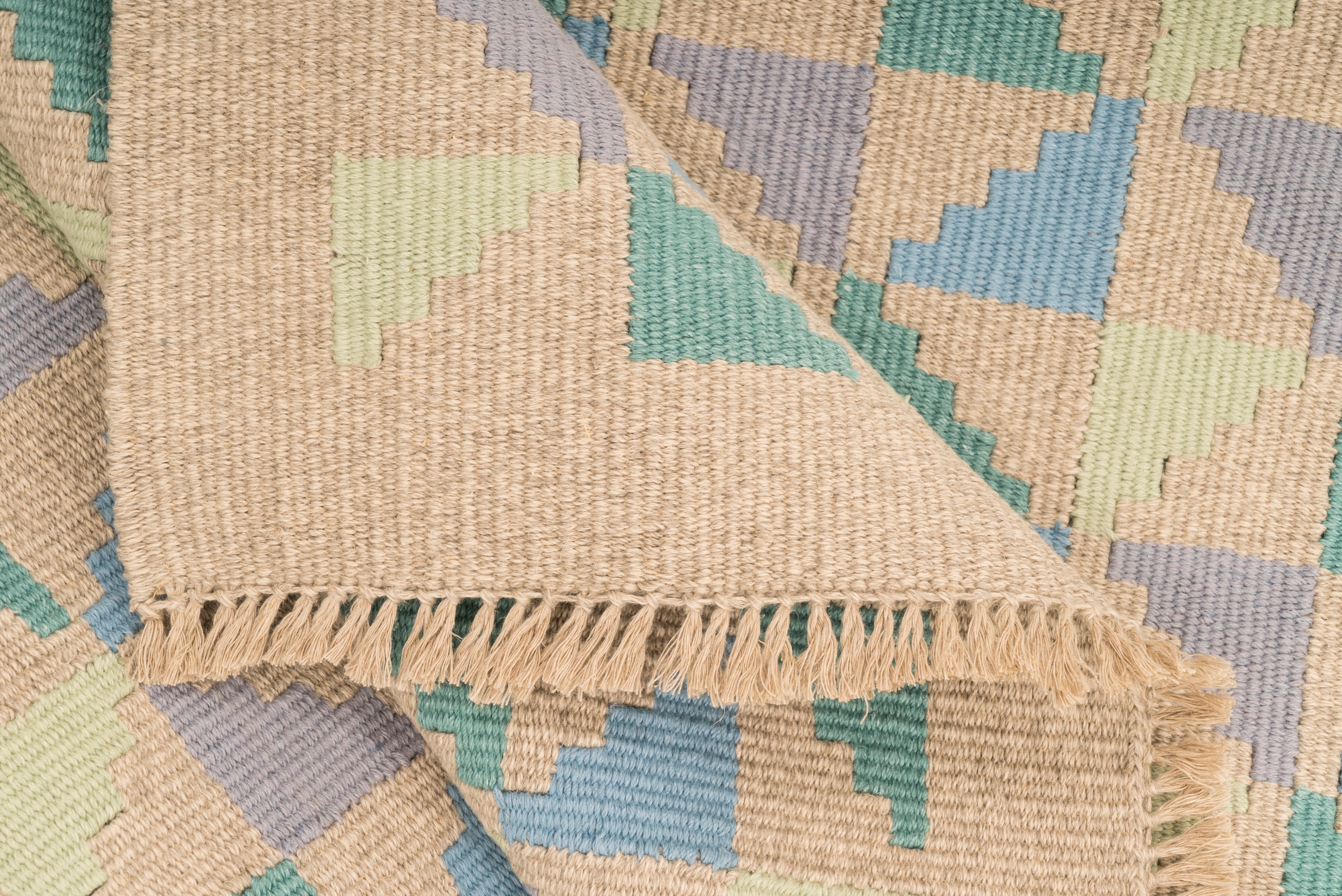 "Sapphire Leaf" Handwoven Hemp Designer Rug in Pastel Shades