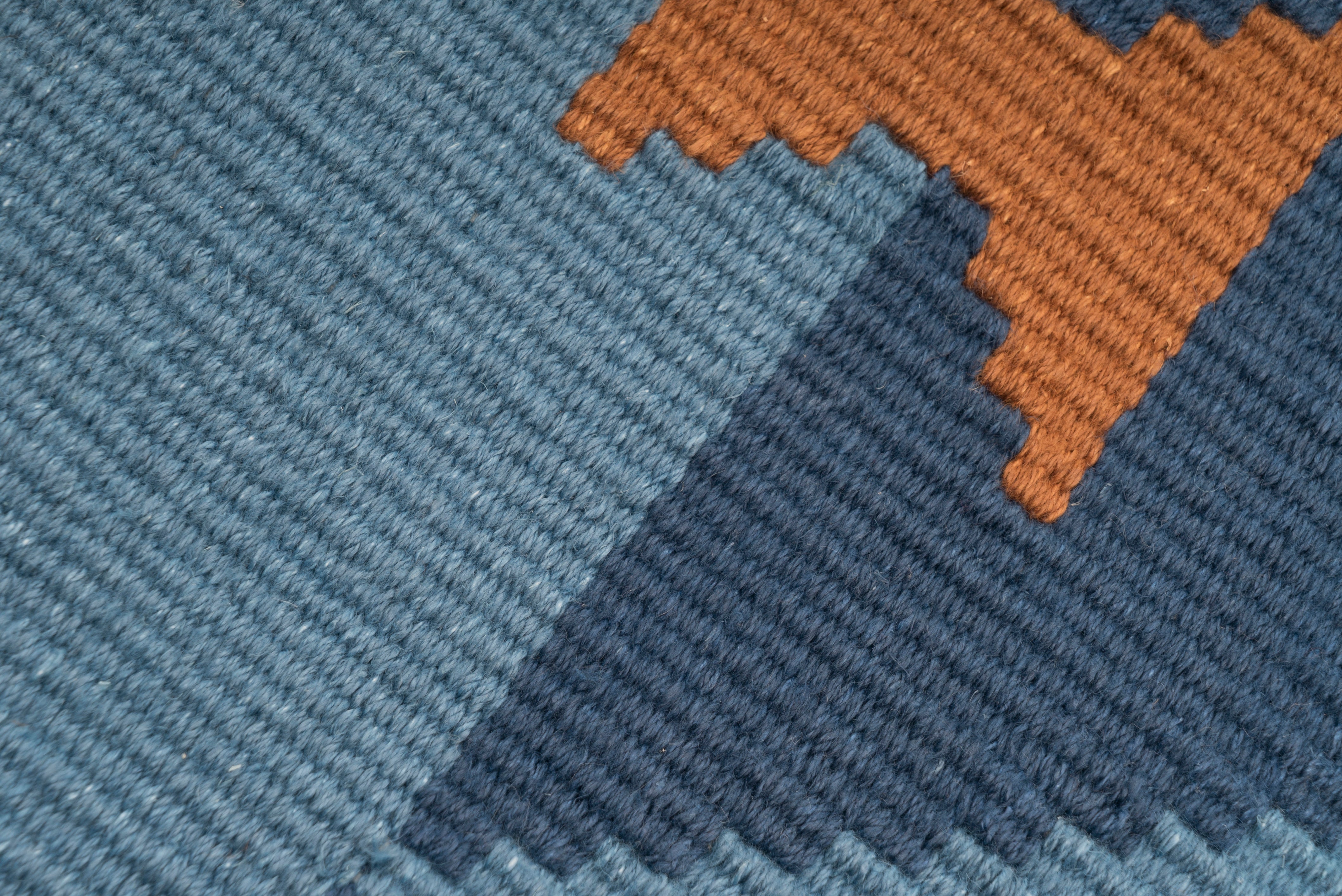 "Game Board" Handwoven Hemp Designer Rug in Shades of Blue