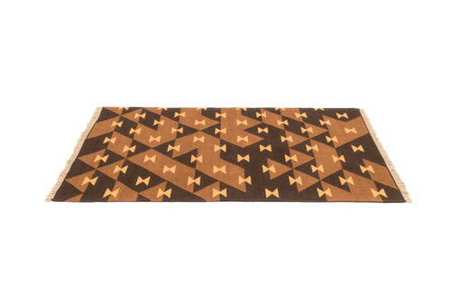 "Game Board" Handwoven Hemp Designer Rug in Shades of Brown