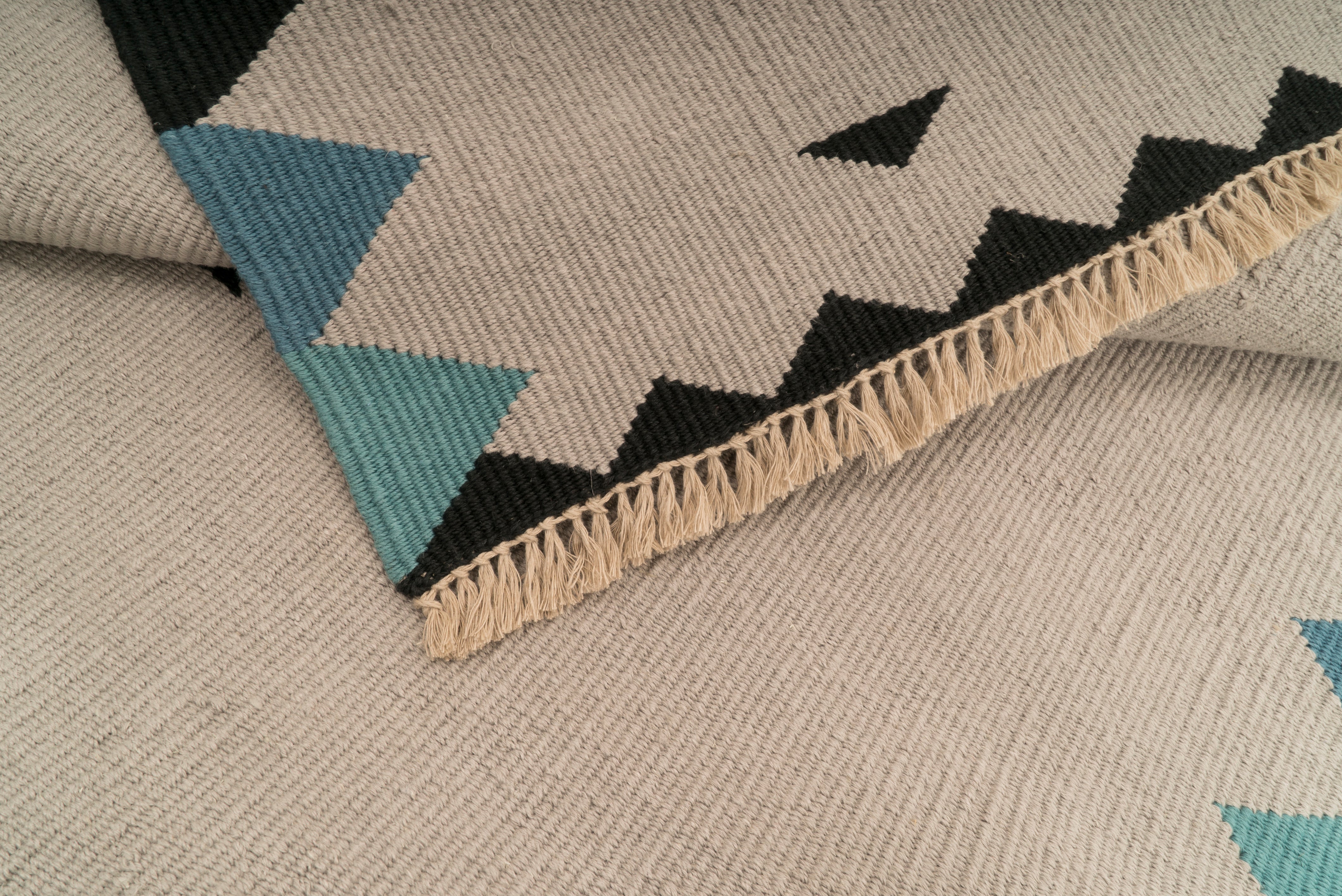 "Light Rain" Handwoven Hemp Designer Rug