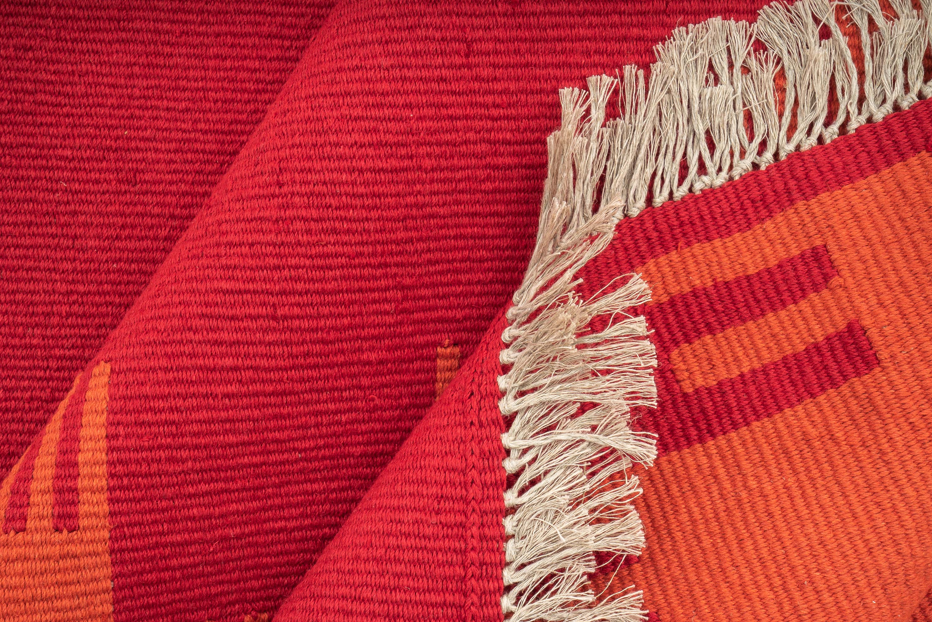 "Red Night" Handwoven Hemp Designer Rug