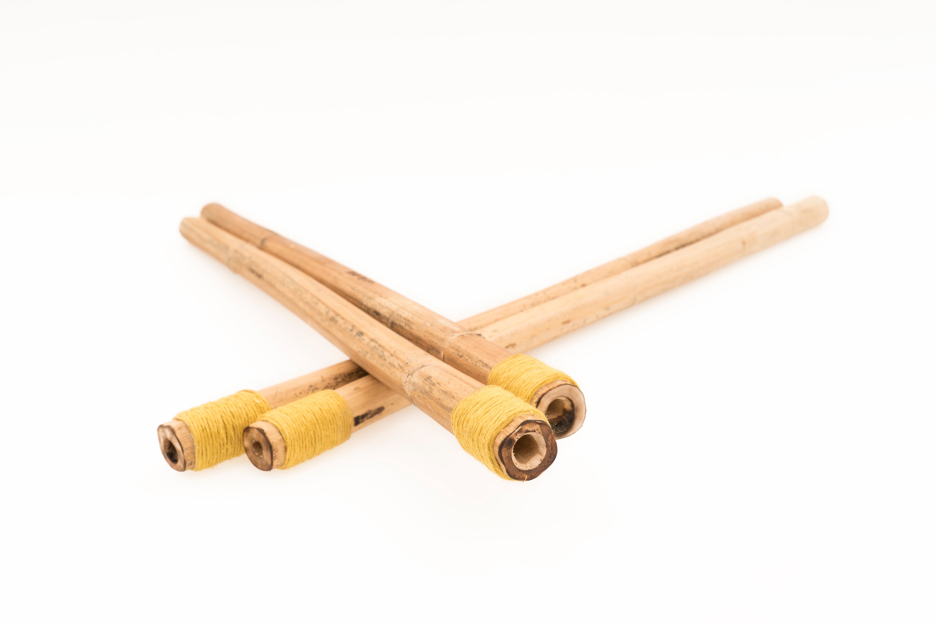 "Two Pairs: Hollow Medium Wrapped & Roots Medium Wrapped" Hemp Stalk Drumsticks