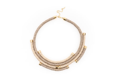 Fiber Art Jewelry Hemp Wrapped Choker Necklace in Natural Shades