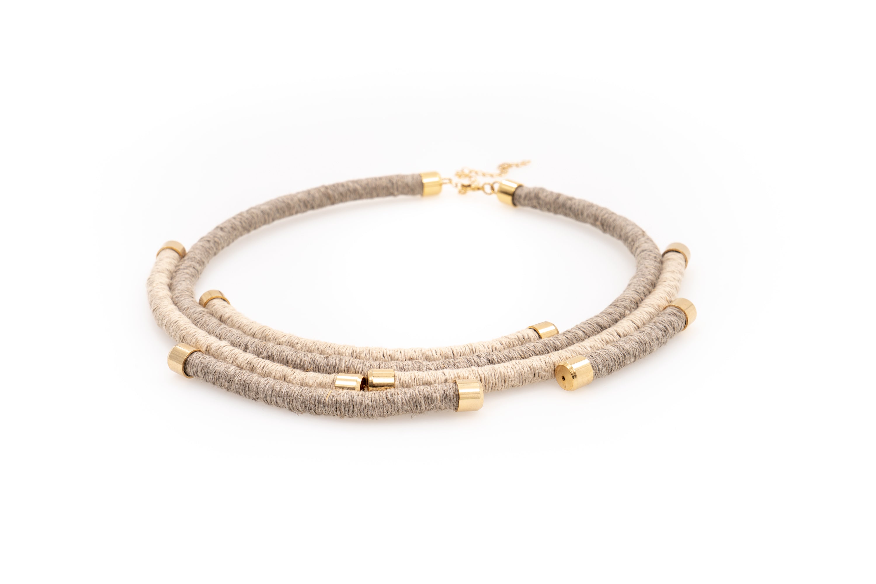 Fiber Art Jewelry Hemp Wrapped Choker Necklace in Natural Shades