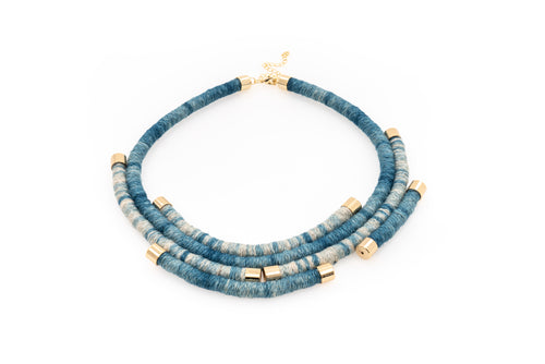Fiber Art Jewelry Hemp Wrapped Choker Necklace in Dip Dyed Indigo