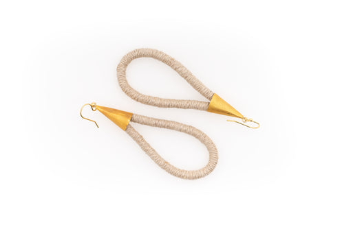 Fiber Art Jewelry Hemp Wrapped Teardrop Earrings in Natural