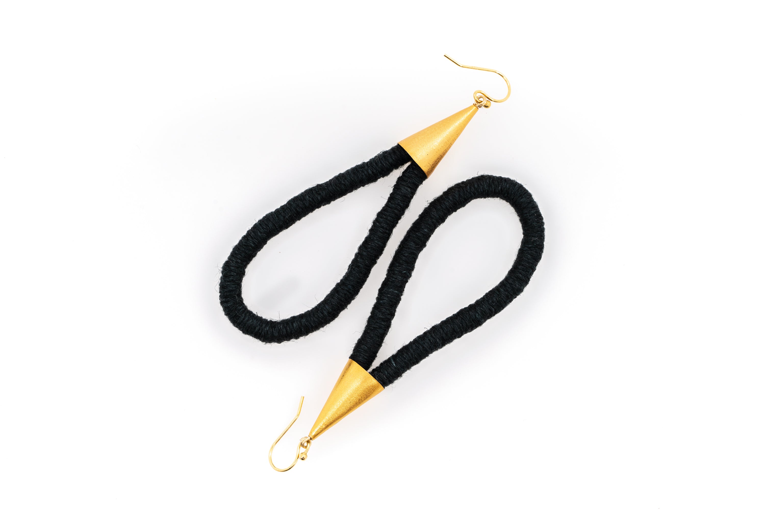 Fiber Art Jewelry Hemp Wrapped Teardrop Earrings in Black