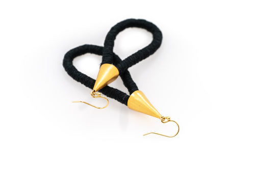 Fiber Art Jewelry Hemp Wrapped Teardrop Earrings in Black