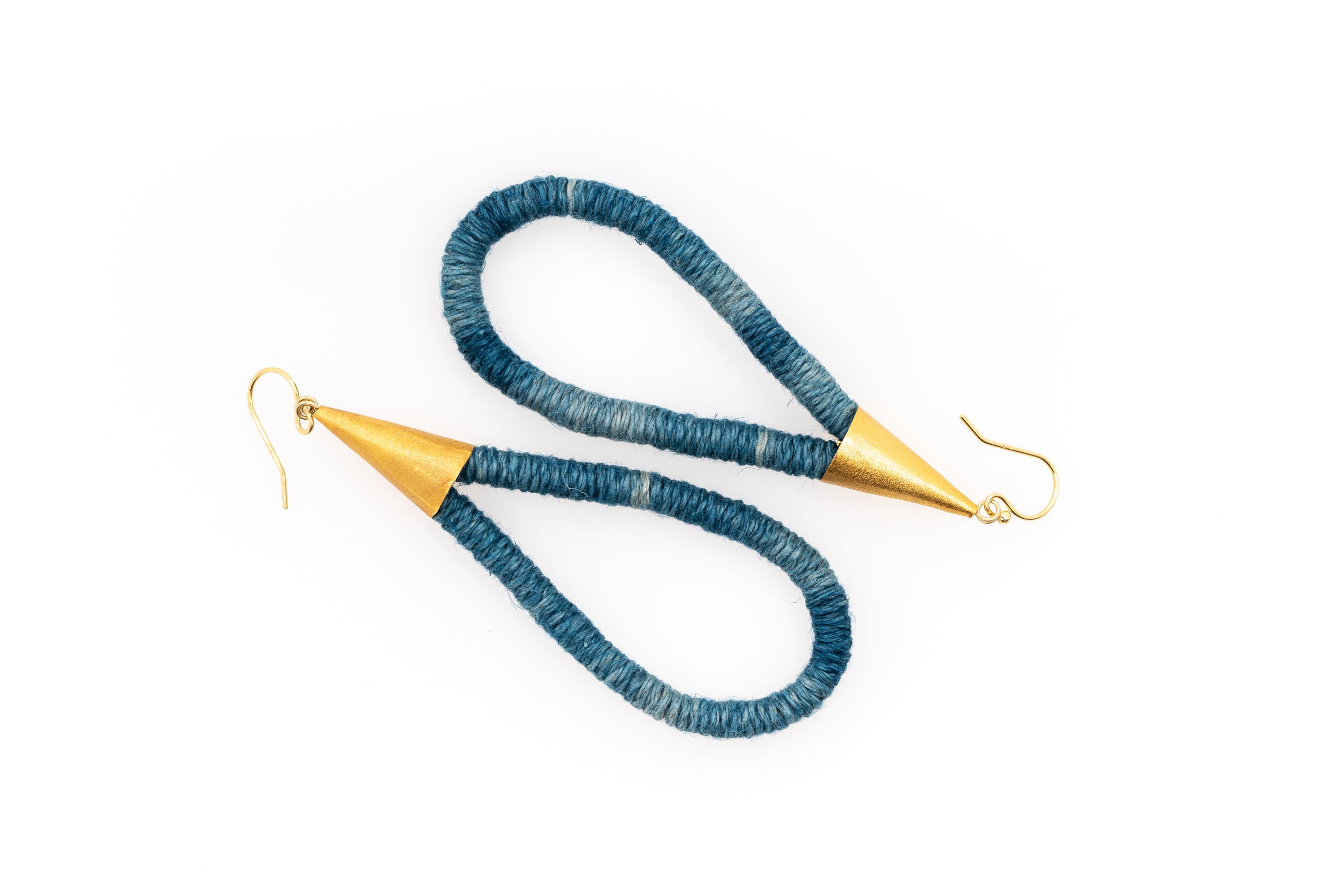 Fiber Art Jewelry Hemp Wrapped Teardrop Earrings in Dip Dyed Indigo - Darker Shade