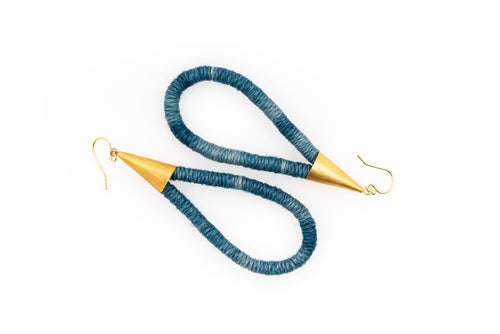 Fiber Art Jewelry Hemp Wrapped Teardrop Earrings in Dip Dyed Indigo - Darker Shade