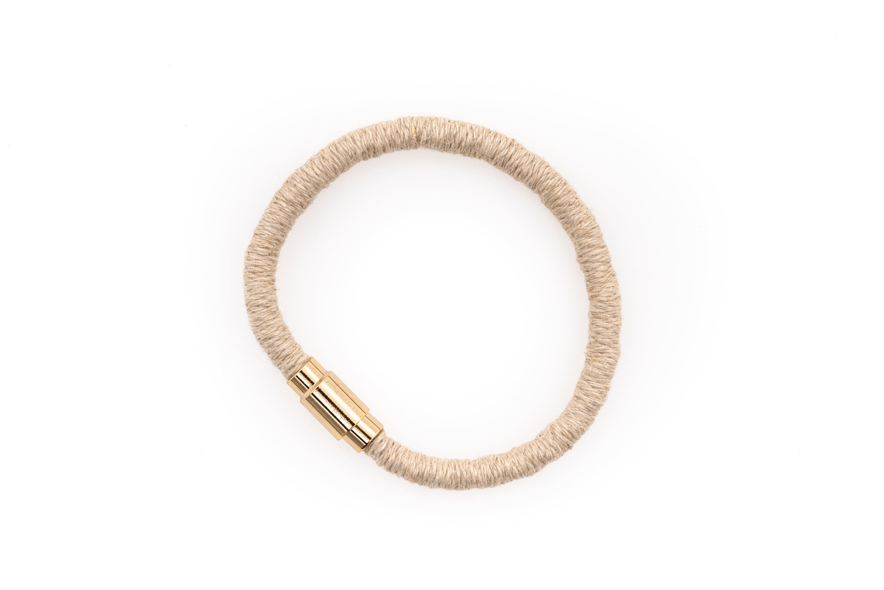 Fiber Art Jewelry Hemp Wrapped Bracelet Size S - Natural / Gold Plated Magnet