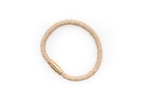 Fiber Art Jewelry Hemp Wrapped Bracelet Size S - Natural / Gold Plated Magnet