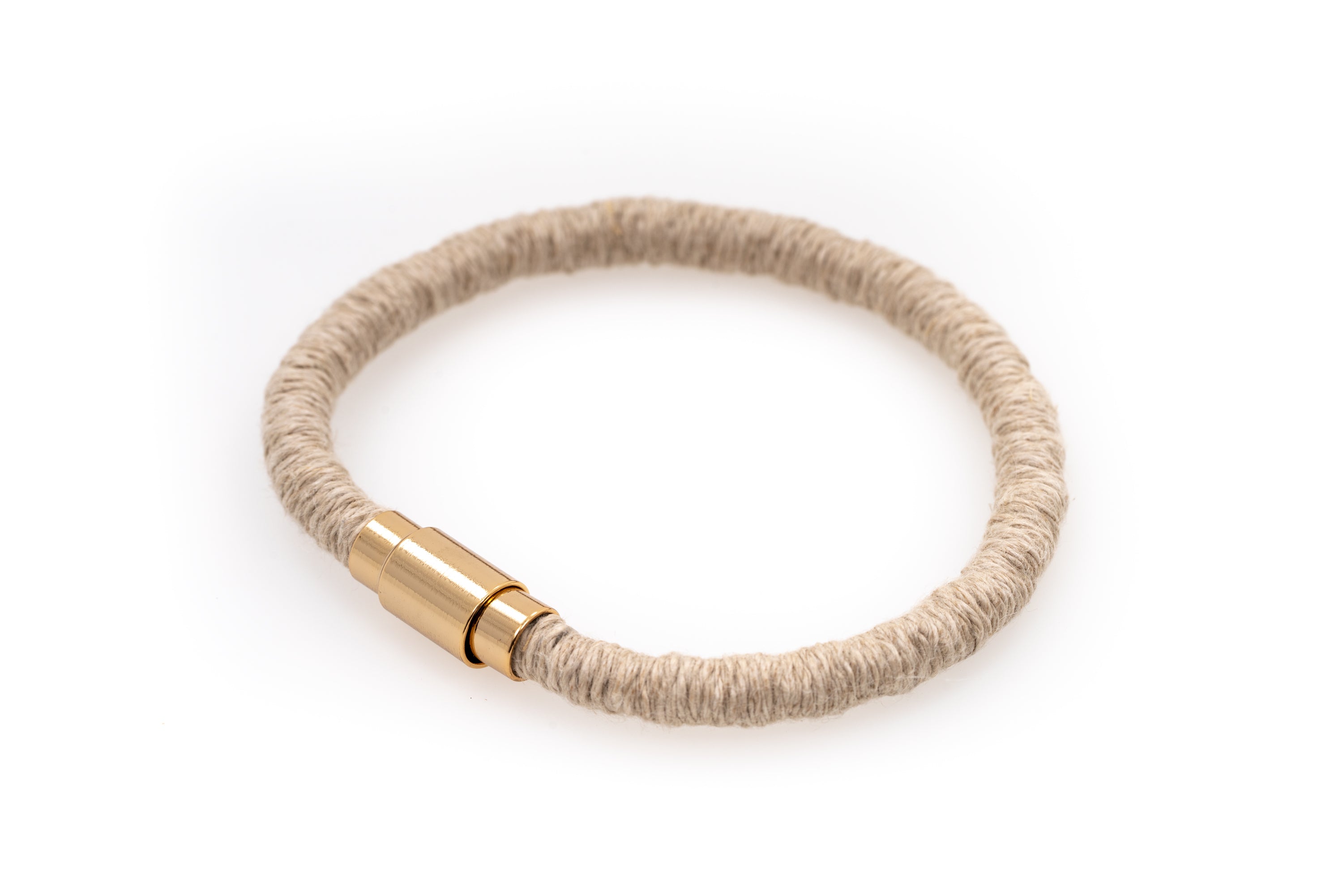 Fiber Art Jewelry Hemp Wrapped Bracelet Size S - Natural / Gold Plated Magnet