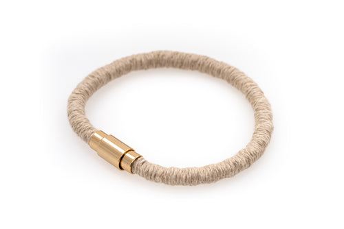 Fiber Art Jewelry Hemp Wrapped Bracelet Size S - Natural / Gold Plated Magnet