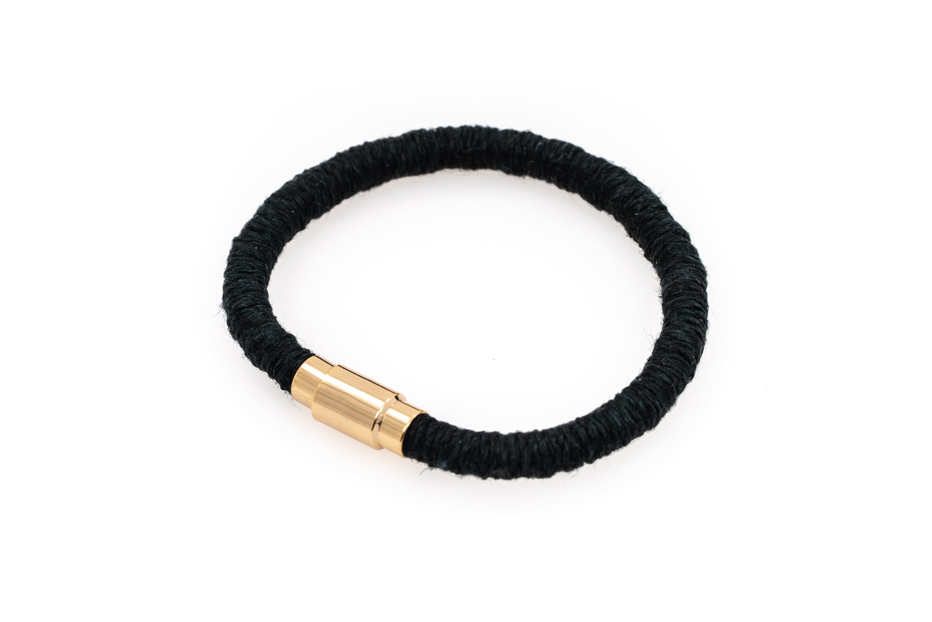 Fiber Art Jewelry Hemp Wrapped Bracelet Size S - Black / Gold Plated Magnet