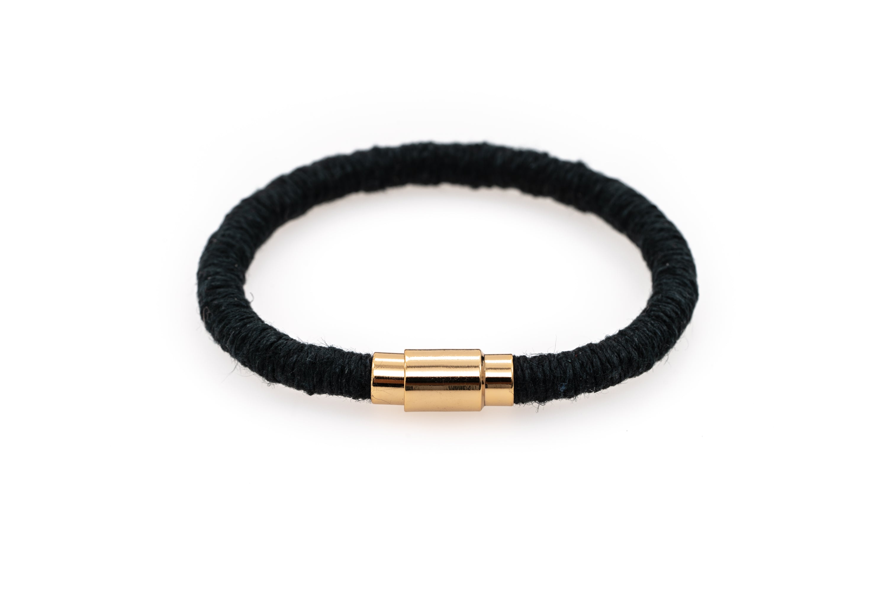 Fiber Art Jewelry Hemp Wrapped Bracelet Size S - Black / Gold Plated Magnet