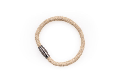 Fiber Art Jewelry Hemp Wrapped Bracelet Size L - Natural / Antiquated Patina Plated Magnet
