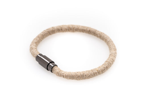 Fiber Art Jewelry Hemp Wrapped Bracelet Size L - Natural / Antiquated Patina Plated Magnet