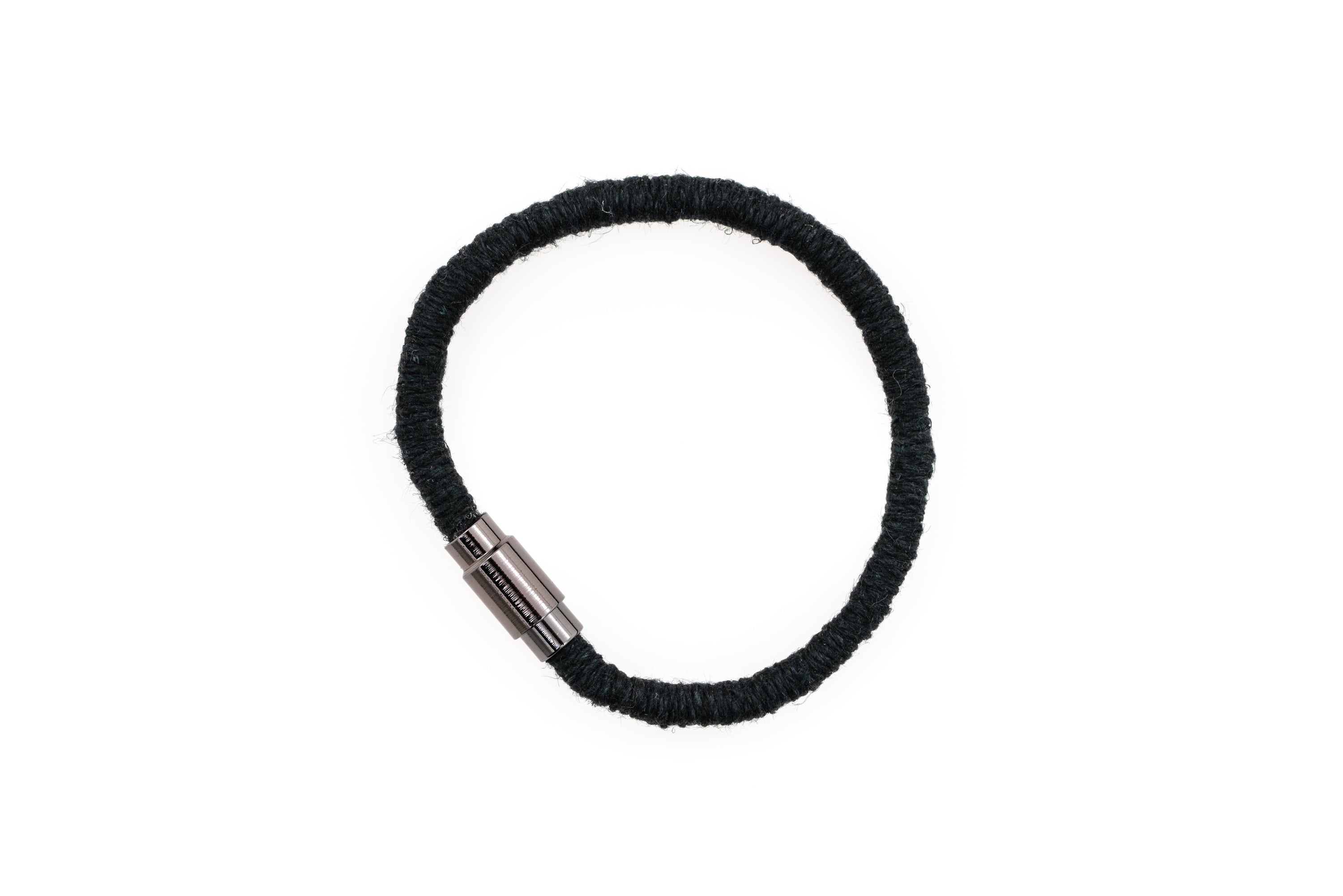 Fiber Art Jewelry Hemp Wrapped Bracelet Size L - Black / Antiquated Patina Plated Magnet