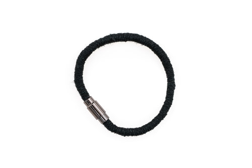 Fiber Art Jewelry Hemp Wrapped Bracelet Size L - Black / Antiquated Patina Plated Magnet