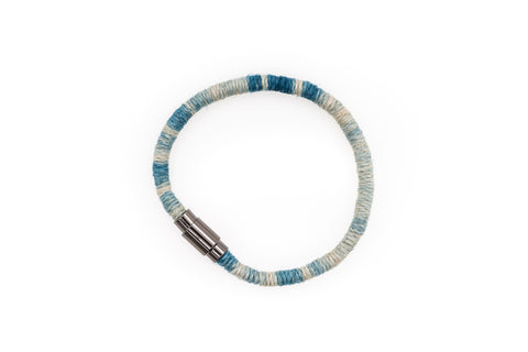 Fiber Art Jewelry Hemp Wrapped Bracelet Size L - Coral / Antiquated Patina Plated Magnet