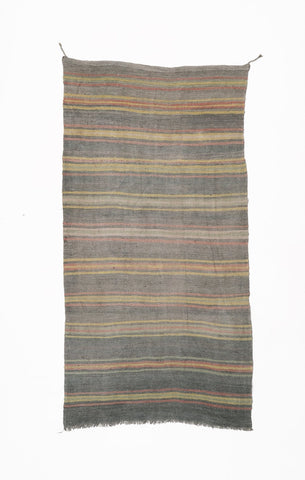 Handwoven Hemp Yarn and Dyed Wool Yarn Vintage Rug