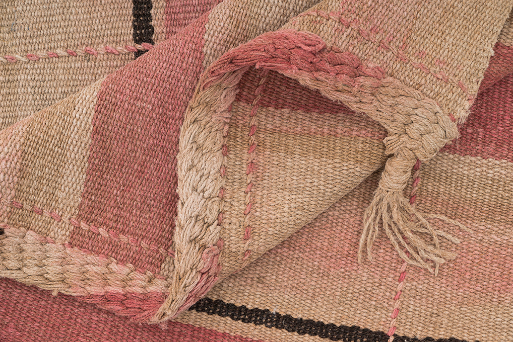 Nearly Square Pink Dyed Hemp Vintage Rug