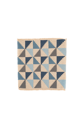 "Game Board" Handwoven Hemp Designer Rug in Shades of Blue/Brown