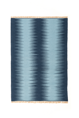 "Sapphire Leaf" Handwoven Hemp Designer Rug in Pastel Shades