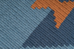 "Game Board" Handwoven Hemp Designer Rug in Shades of Blue