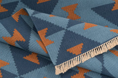 "Game Board" Handwoven Hemp Designer Rug in Shades of Blue