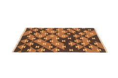 "Game Board" Handwoven Hemp Designer Rug in Shades of Brown