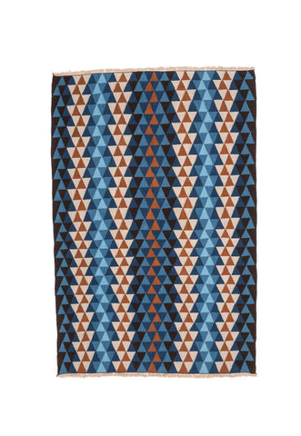 "Game Board" Handwoven Hemp Designer Rug in Shades of Blue