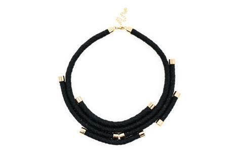 Fiber Art Jewelry Hemp Wrapped Bracelet Size S - Black / Gold Plated Magnet