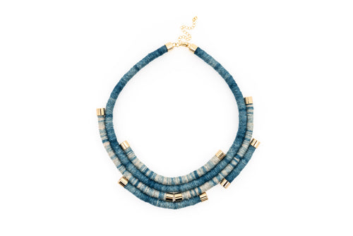 Fiber Art Jewelry Hemp Wrapped Choker Necklace in Dip Dyed Indigo