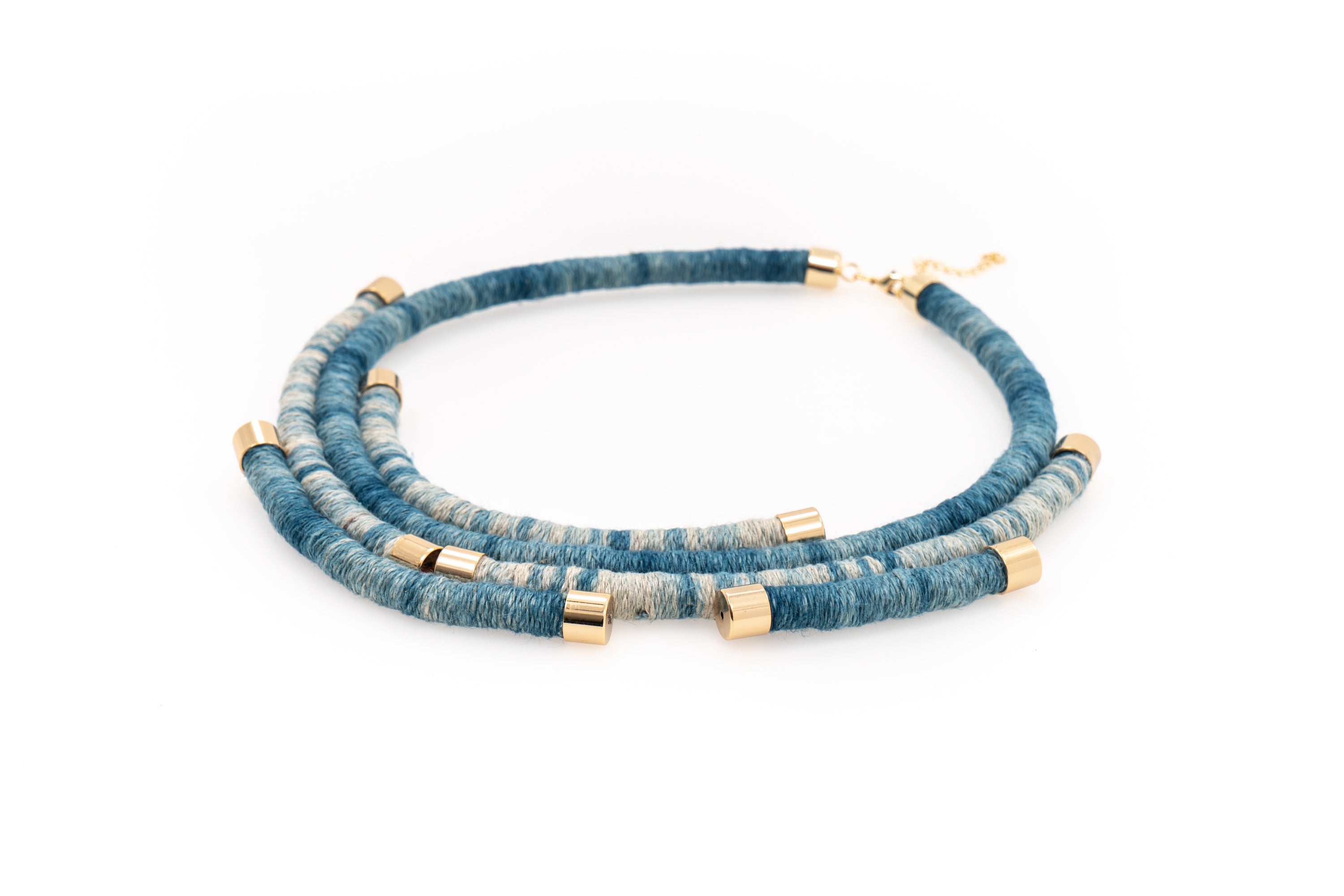 Fiber Art Jewelry Hemp Wrapped Choker Necklace in Dip Dyed Indigo