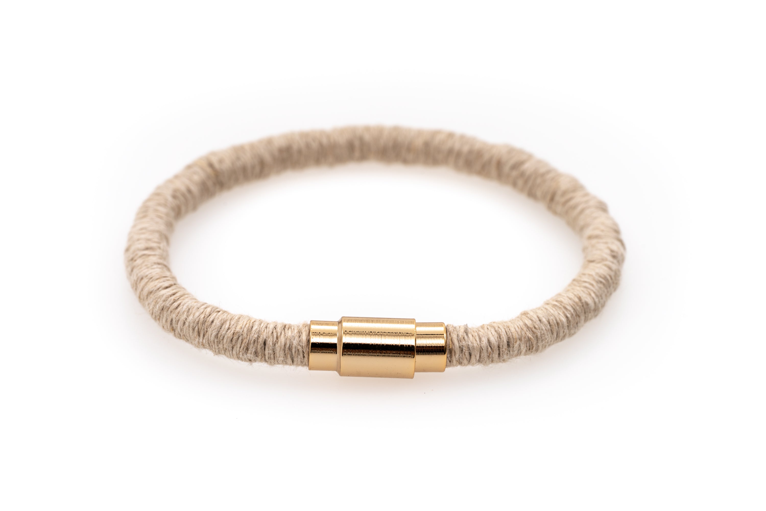 Fiber Art Jewelry Hemp Wrapped Bracelet Size S - Natural / Gold Plated Magnet