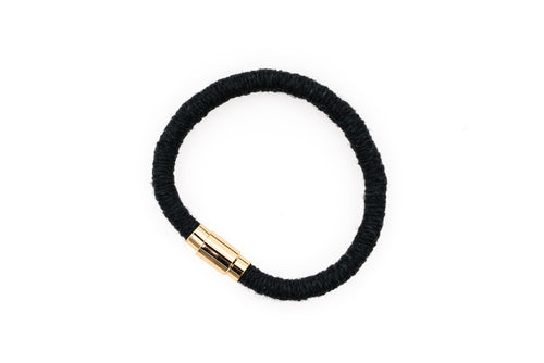 Fiber Art Jewelry Hemp Wrapped Bracelet Size S - Black / Gold Plated Magnet