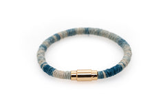 Fiber Art Jewelry Hemp Wrapped Bracelet Size S - Lighter Blue / Gold Plated Magnet