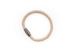 Fiber Art Jewelry Hemp Wrapped Bracelet Size L - Natural / Antiquated Patina Plated Magnet