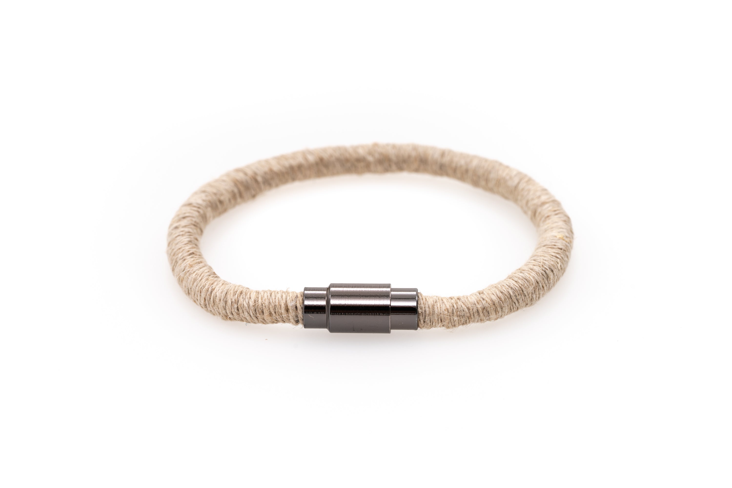 Fiber Art Jewelry Hemp Wrapped Bracelet Size L - Natural / Antiquated Patina Plated Magnet